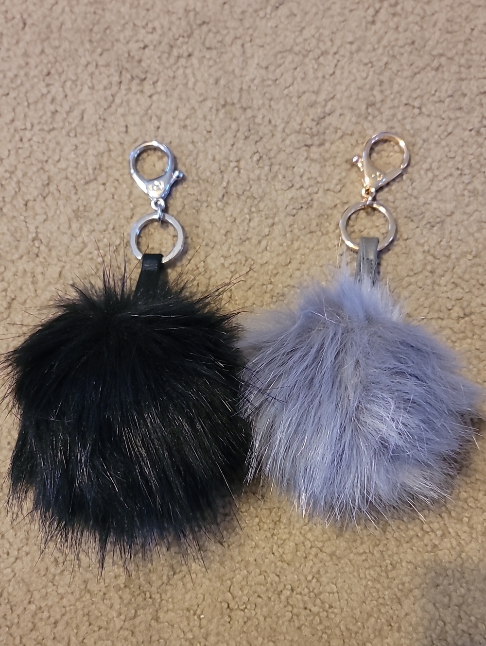 Itzy Ritzy Faux Fur Pom Keychain Charm - Black and Gray